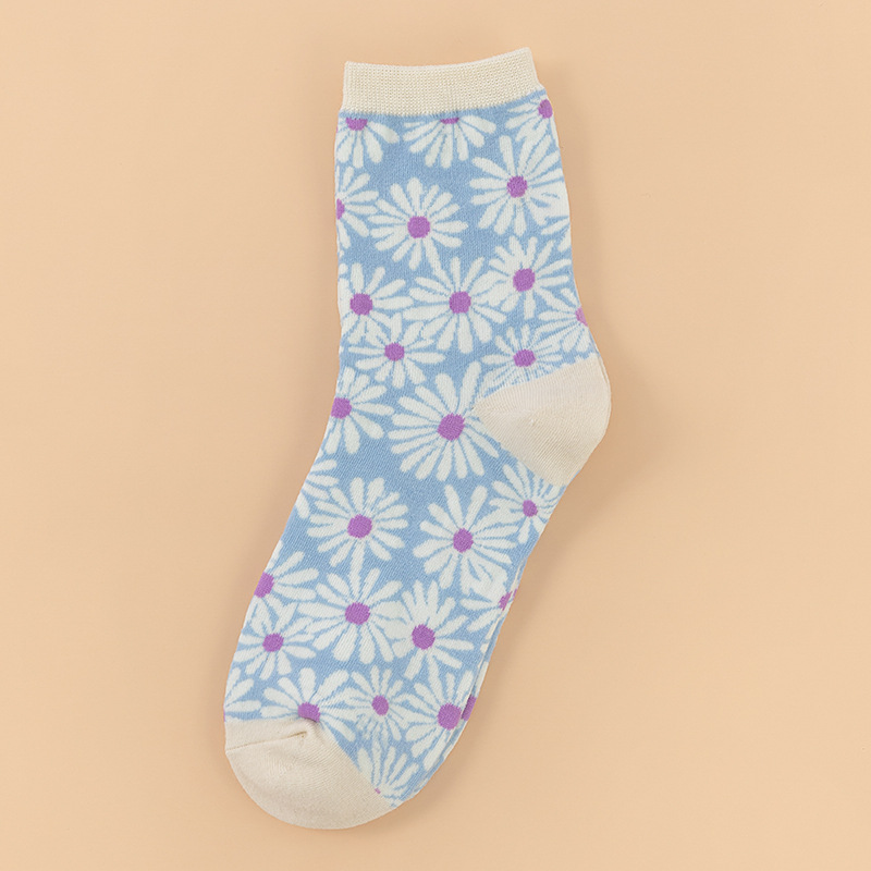 Winter Creative Small Daisy Flower Women’s Socks – Blue, Average Size