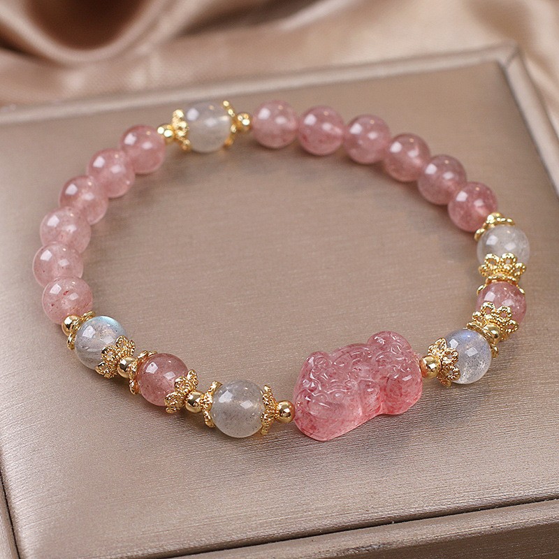 Attracting Male Transfer Natural Strawberry Quartz Pi Xiu Bracelet