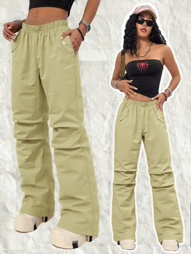 American Overalls Y2g Outdoor Solid Color Casual Pants Apricot - Shop at LoveMi