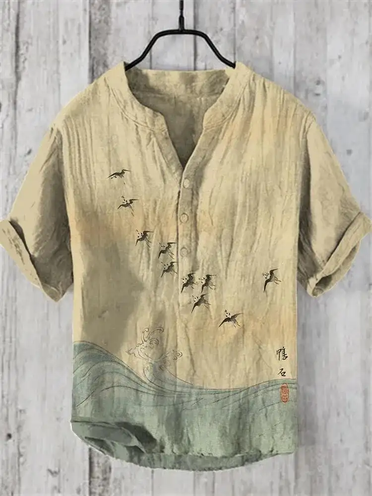 Short-sleeved Shirt 3D Printed Slub Casual Loose Pullover