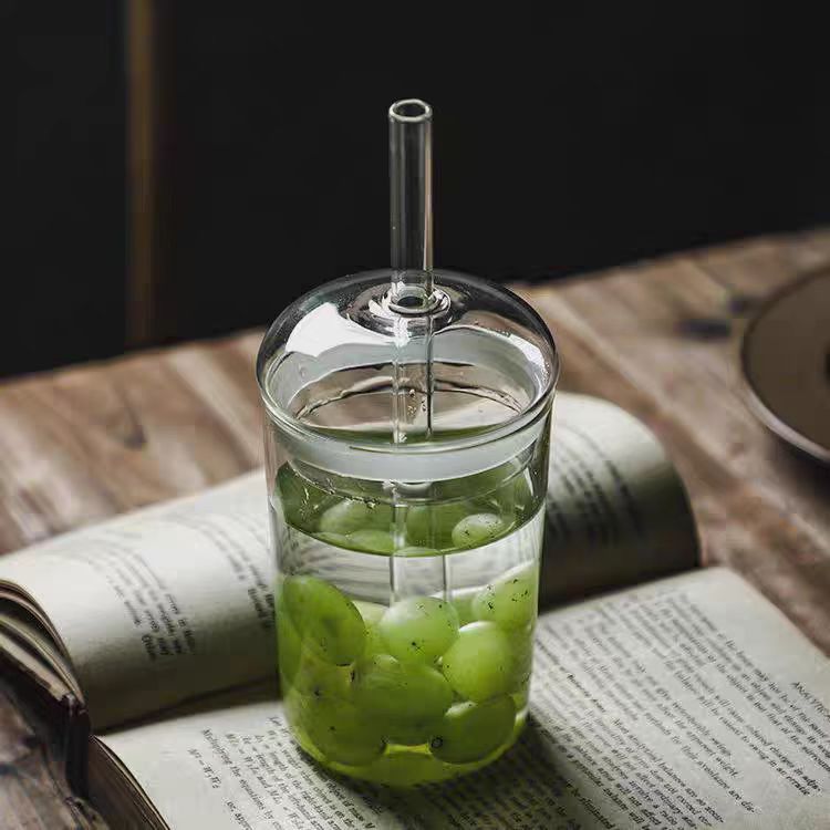 JuiceIce Drink Cup, Milk Tea Cup, High Borosilicate Glass Cup, Household Coffee Cup, Stylish Drinking Cup With Lid And Straw