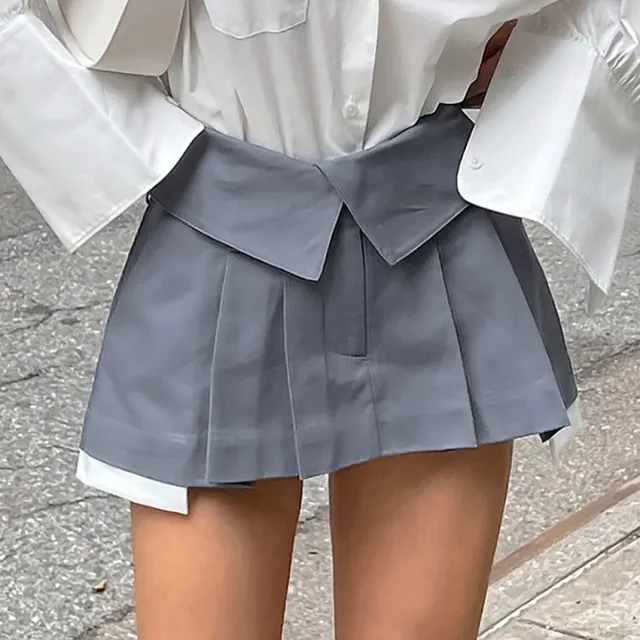 Women's Fashion Elegant Stitching Pleated Skirt Gray - Shop at LoveMi