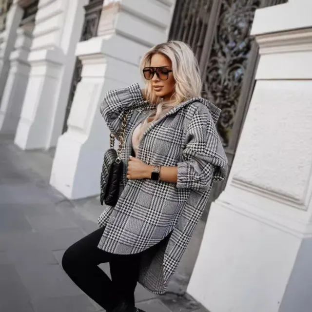 Plaid Hooded Side Slit Personality Street Coat Gray - Shop at LoveMi