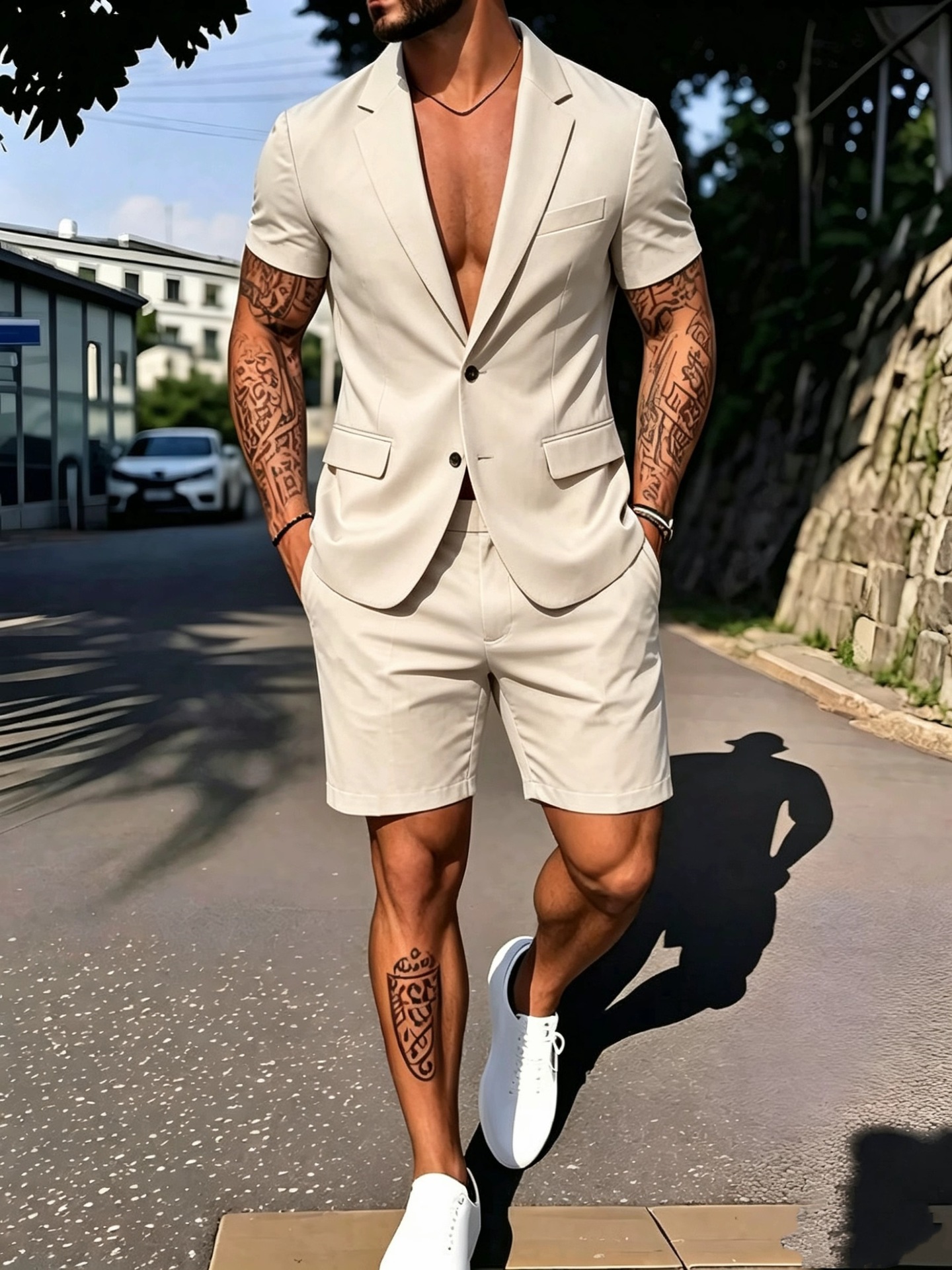 Mens Fashionable Solid-Color Suit Set