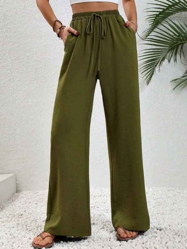 All match Solid Color Mop Wide leg Casual Pants Army Green - Shop at LoveMi