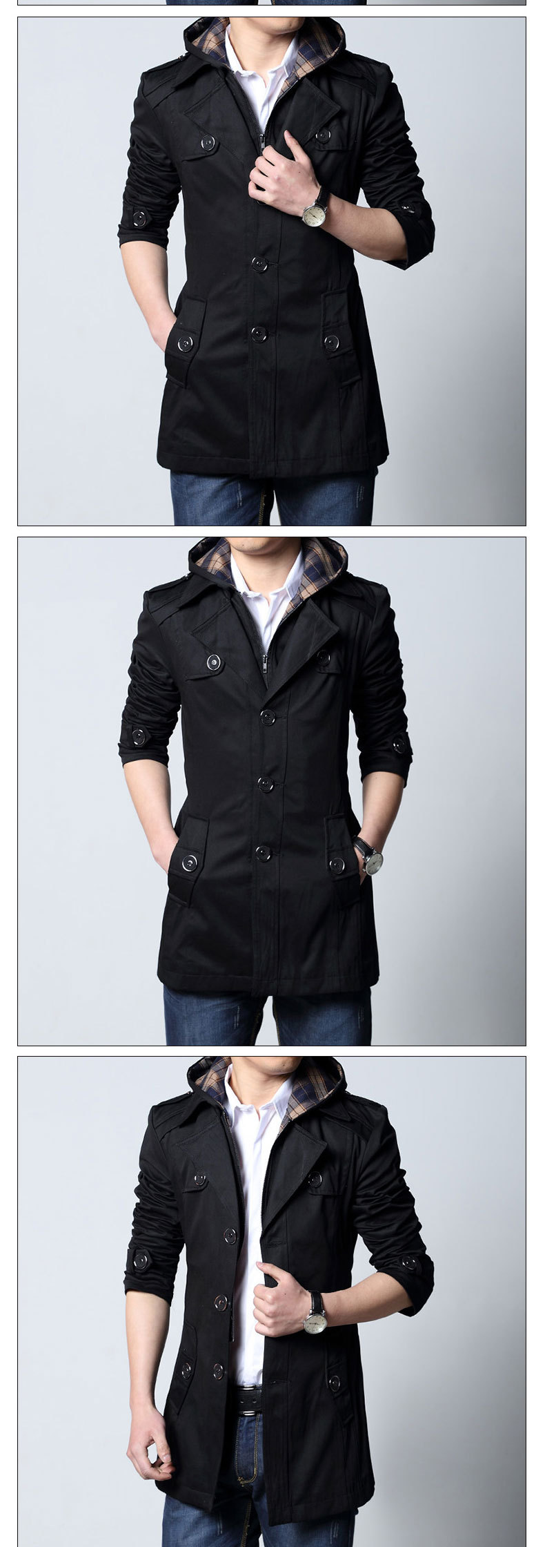 Title 4, Herren Casual Mid-Length Trenchcoat mit Kapuze ...