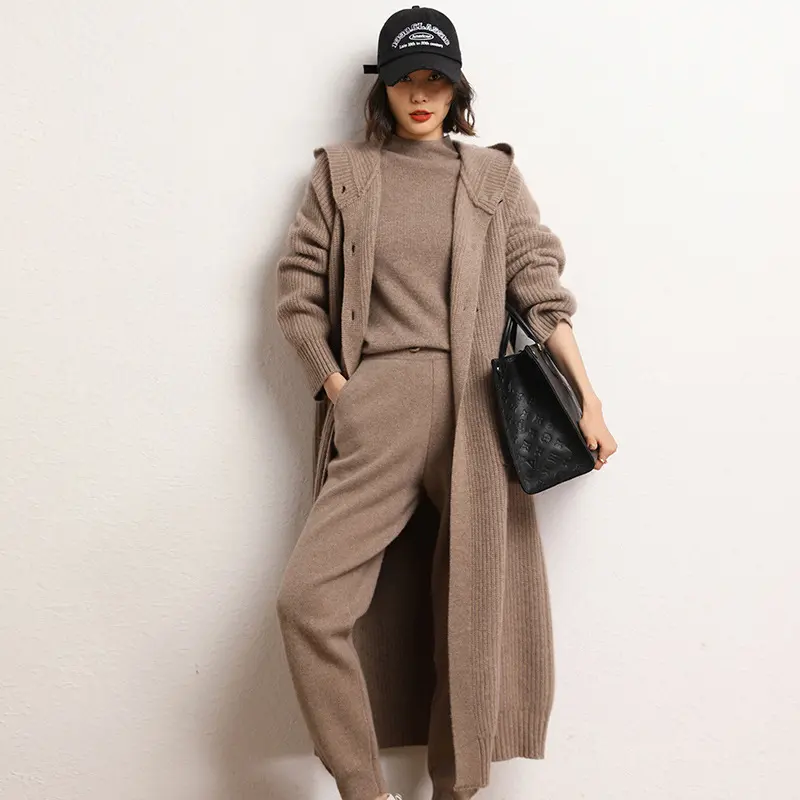 Long Below Knee Thickening Hooded Sweater Horn Button Trench