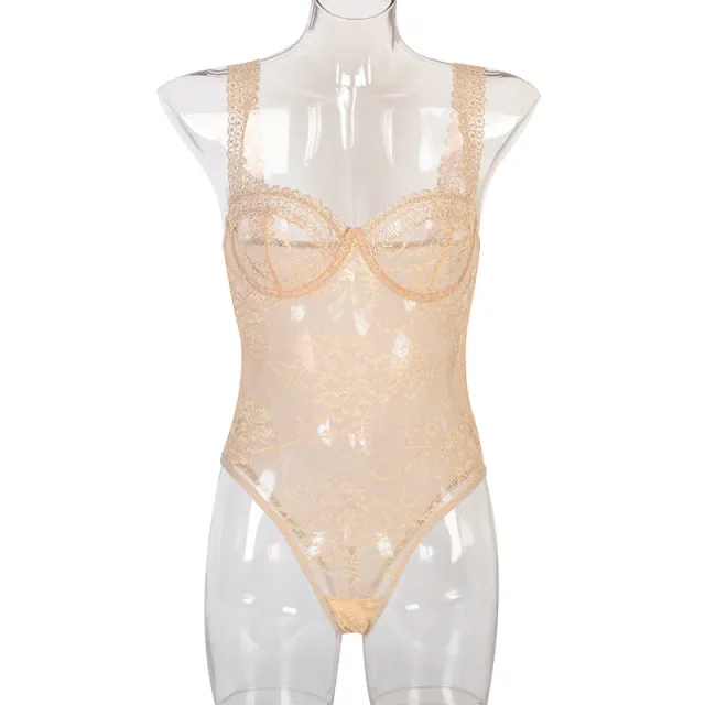 Lace Floral Close fitting Bodysuit For Women Khaki - Shop at LoveMi