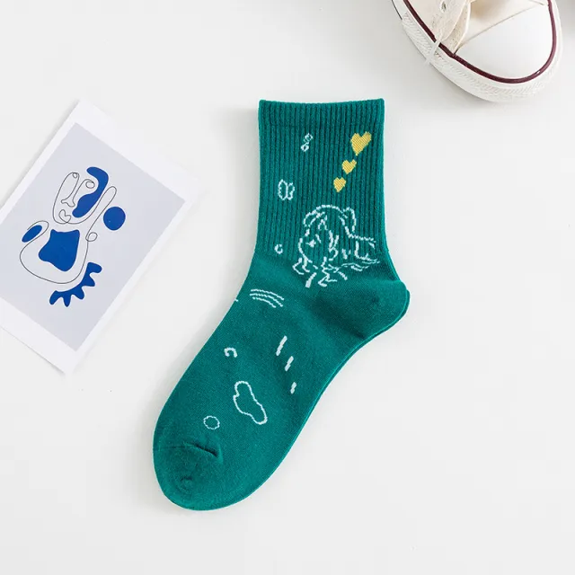Women's New Mid calf Cartoon Cotton Socks Love Girl - Shop at LoveMi