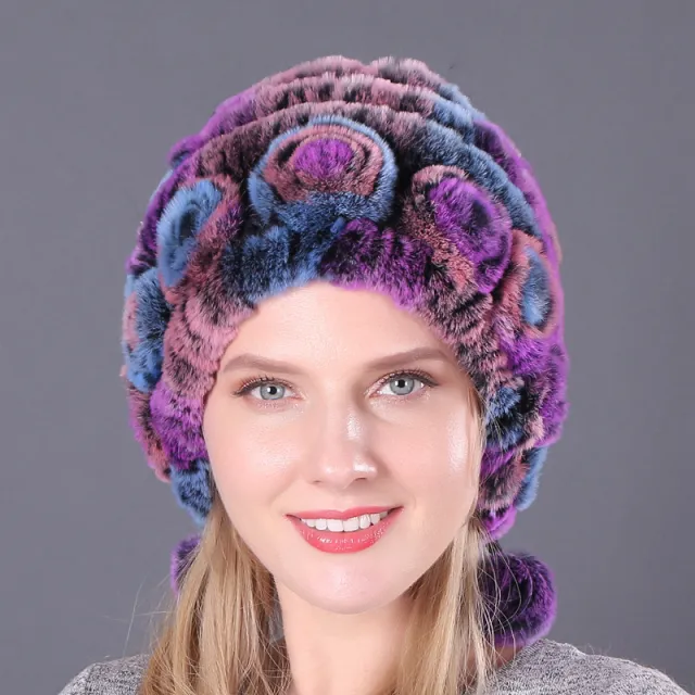 Warm Thickened Earflaps Fur Rex Rabbit Fur Hat Three Balls Autumn And Winter Color 16 - Shop at LoveMi