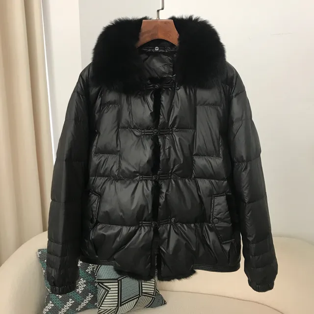 Down Jacket Short Loose Fashion Retro Patchwork Coat Black - Shop at LoveMi