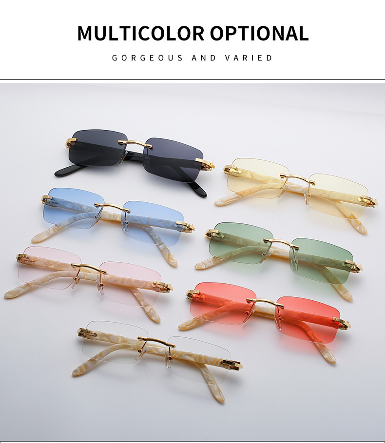 Title 3, Small Square Frameless Acetate Sunglasses