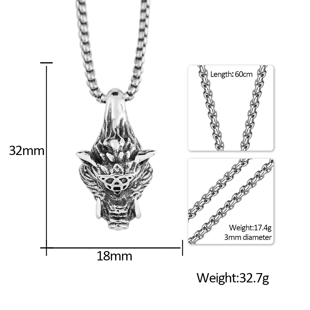 Fashion Ornament Men's Titanium Steel Vintage Stainless Steel Wild Boar Necklace