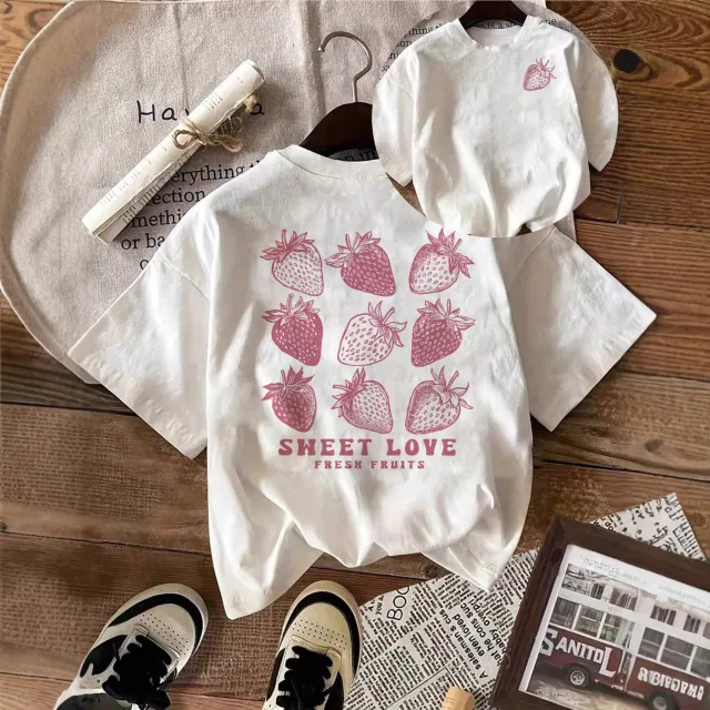 Womens Relaxed fit Crew neck Short sleeve T shirt With A Strawberry Print White - Shop at LoveMi