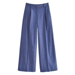 Double Pocket Cropped Coat Top High Waist Wide Leg Pants Suit - Pants - View 1