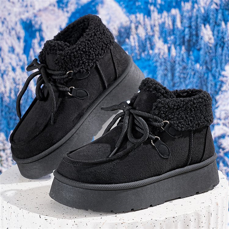 Botas de Nieve Forradas de Vellón Parte Inferior Gruesa Para Mujer Piel Integradas Informales Algodón Acolchadas - Imagen 7 de 7