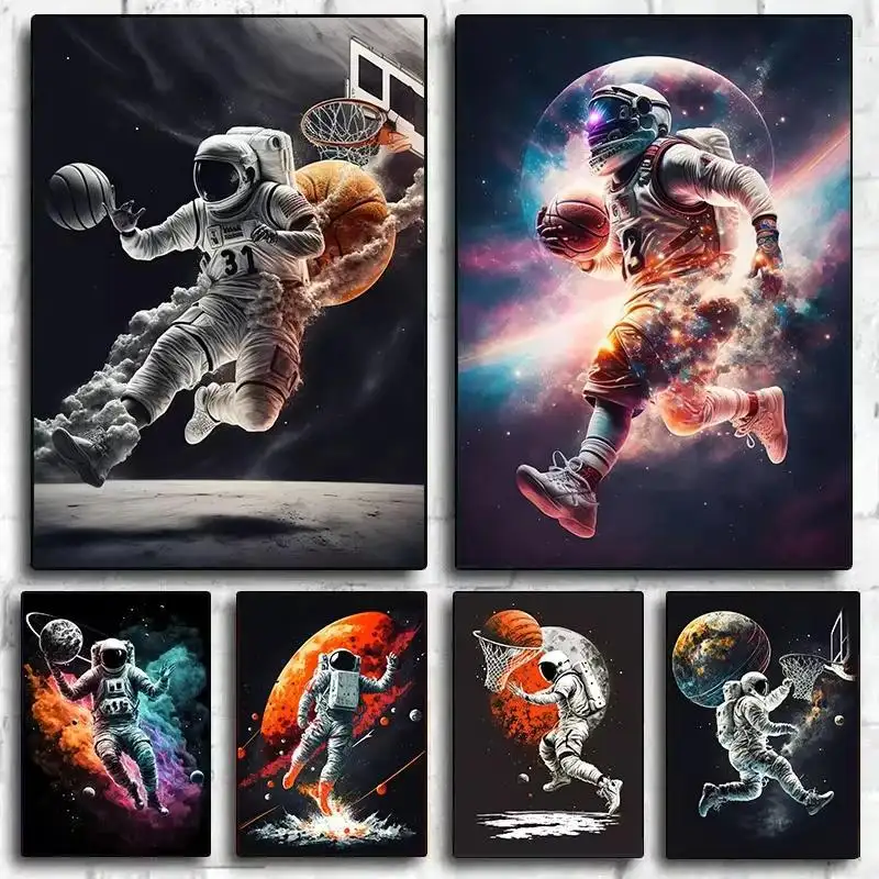 Colorful Poster Of Astronauts Playing Basketball