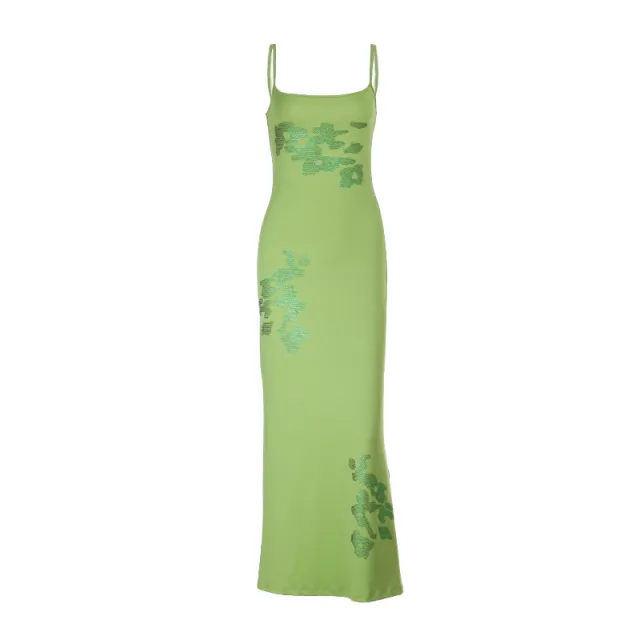 Women's Fashion Resort Style Slim Fit Printed Design Strapless Dress Green - Shop at LoveMi