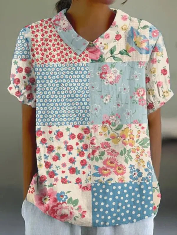 Shirt Women's Short Sleeve Creative Retro Short Sleeve T shirt 33 D758 M - Shop at LoveMi