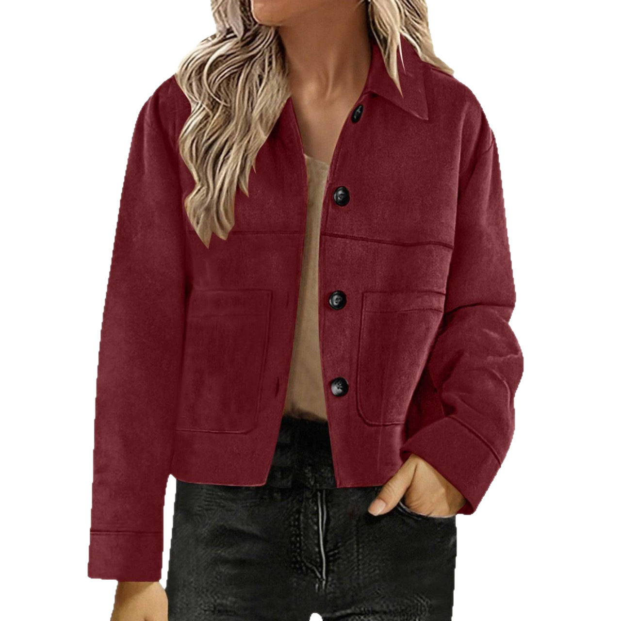 Solid Color Loose Fit Suede Short Jacket For Women 4