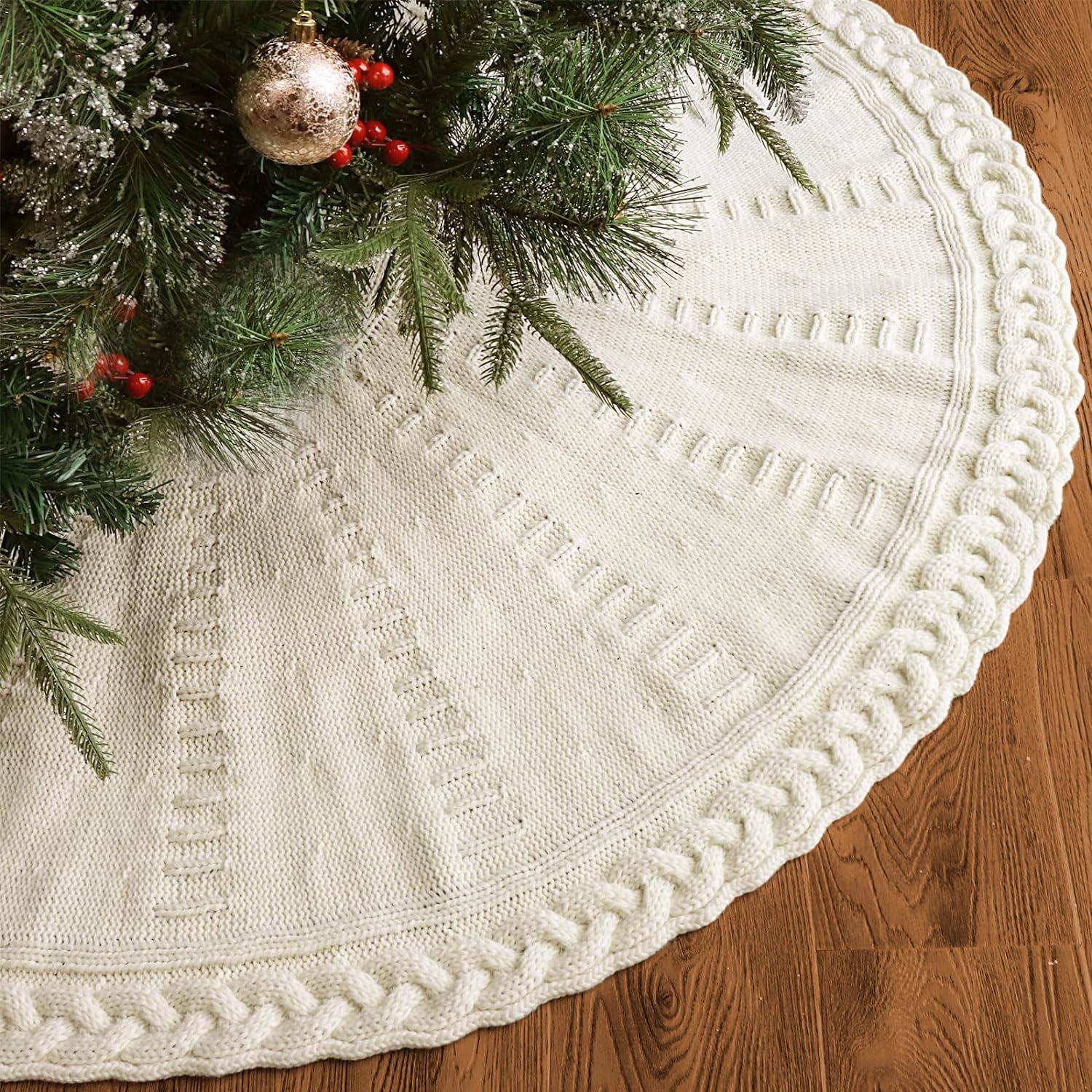 Title 1, Christmas 60-inch Tree Skirt-inch Knitted Chris...