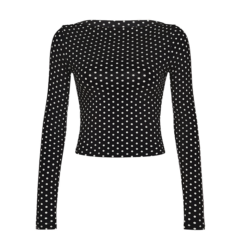 European And American Polka Dot Two piece Set Bootcut Pants Stretch Slim fit Printed Top Top - Shop at LoveMi