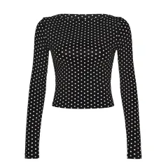 European And American Polka Dot Two-piece Set Bootcut Pants Stretch Slim-fit Printed Top - Top-L - View 1