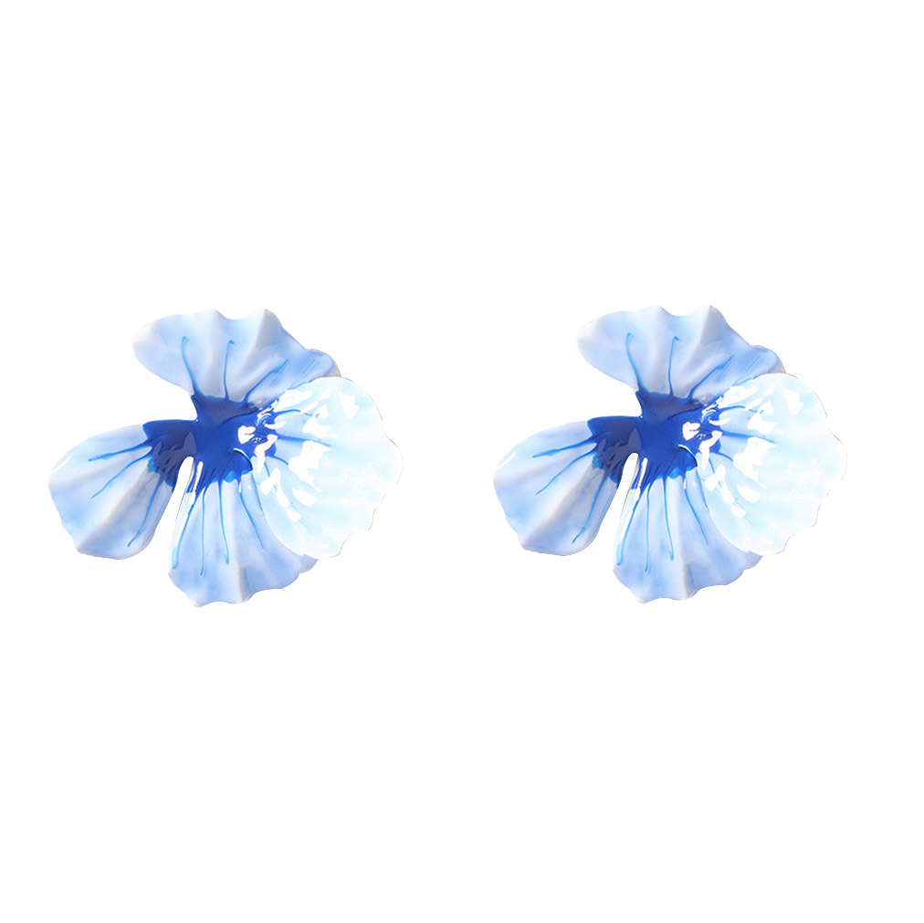 New Bohemian Dripping Oil Color Exaggerated Large Flower Stud Earrings