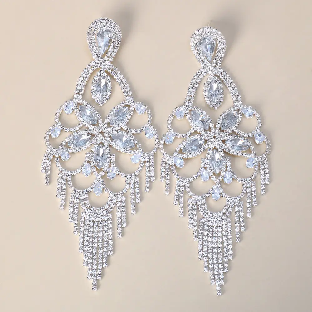 Long Rhinestone Tassel Earrings For Women