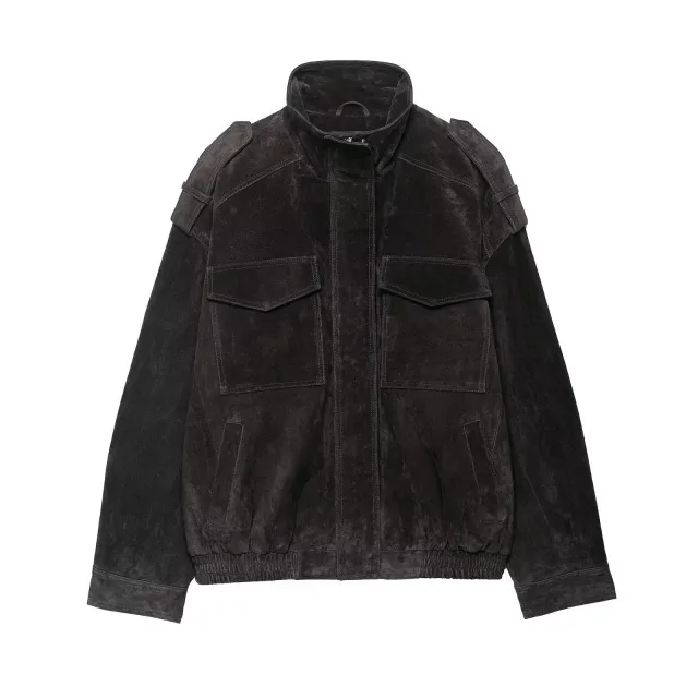 Temperament Women's Suede Texture Leather Coat Black - Shop at LoveMi