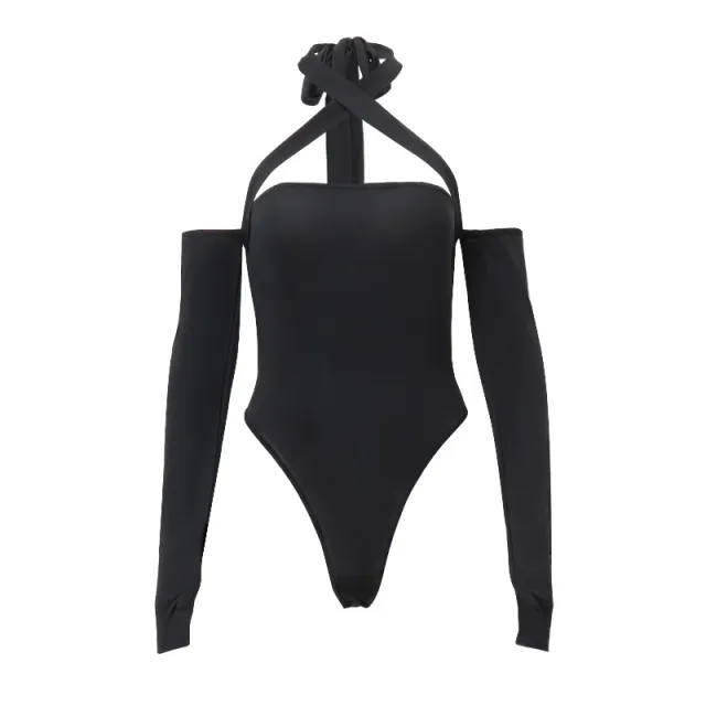 Women's Hollow out Tight Off shoulder Halter Jumpsuit Black - Shop at LoveMi