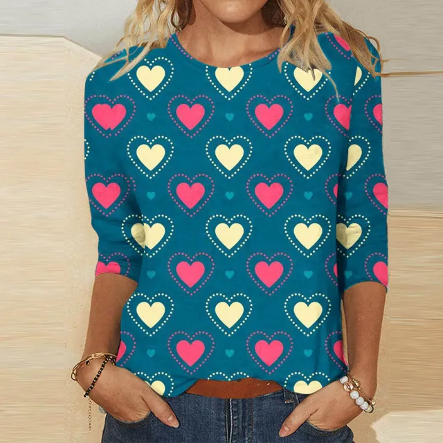Valentine's Day Female With Hearts Printing Crew Neck T shirt Top Rq4127501 3Xl - Shop at LoveMi