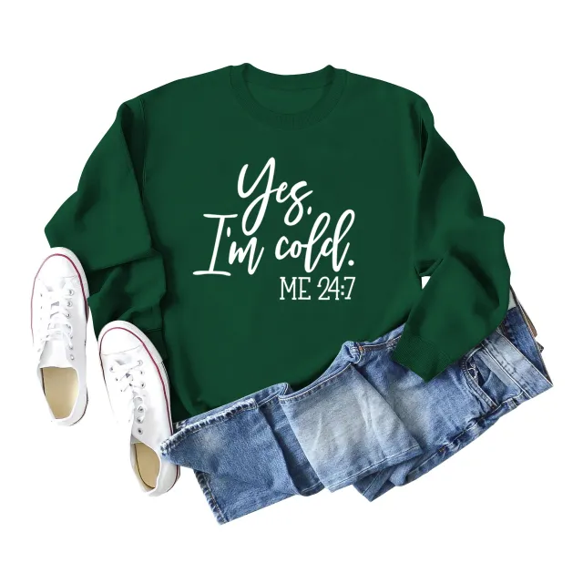 Letter Print Sweatshirt Crew Neck Cotton Women's Retro Fashion Dark Green White Font - Shop at LoveMi