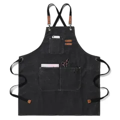 Thickened Canvas Jean Apron Household Barista Kitchen Restaurant - Black - View 1