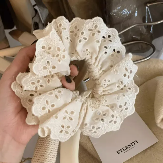 Retro Large Intestine Hair Band Female Hair Rope Beige - Shop at LoveMi