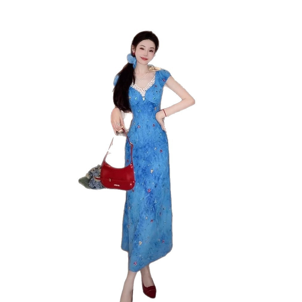 Women's Slim-fit Sheath V-neck Floral Dress