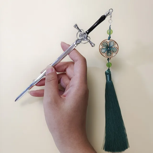 Sword Hairpin Tassel Hairpin Updo Ancient Style Han Accessories Ornament Modeling Headdress Hairpin Pull Hairpin Simple Antique Silver Black Gree... Silver Black Green Tassel - Shop at LoveMi