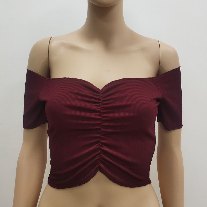 Women's Fashion Slimming Solid Color Off shoulder Top T shirt Wine - Shop at LoveMi