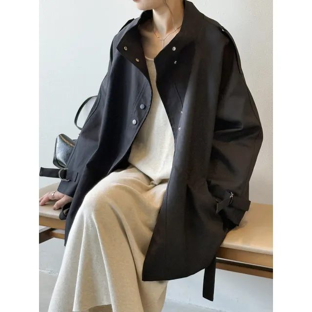 Stand Collar Trench Coat For Women Loose Casual Jacket Black - Shop at LoveMi