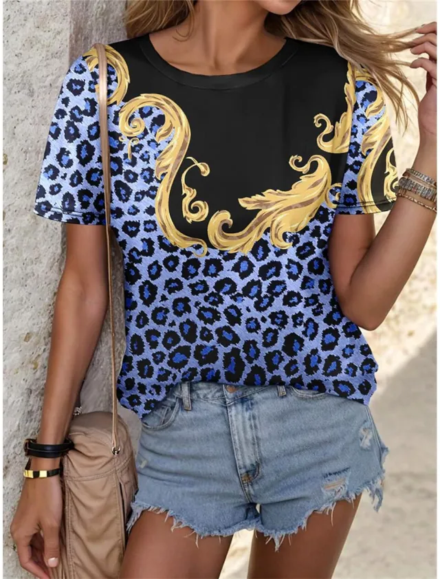 Leopard Print Plus Size Women's 3D Round Neck T shirt 3E5Z4Dv - Shop at LoveMi