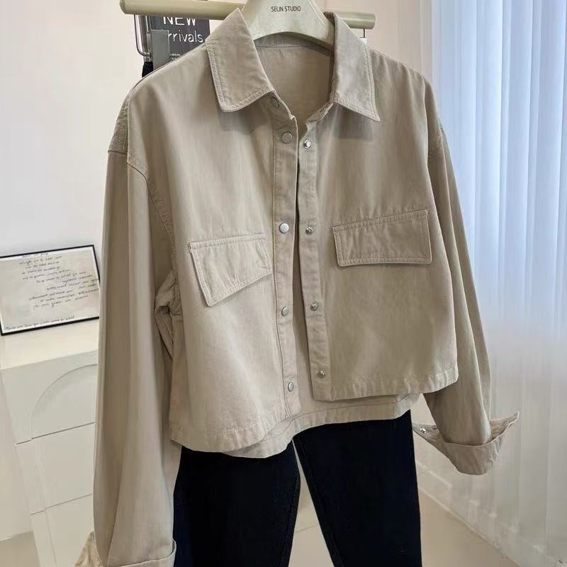 Turn Down Collar Loose Fit Jacket Top For Women