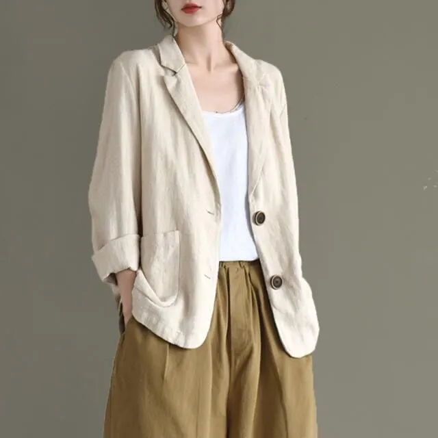 Women's Small Suit Jacket Spring Thin Casual Cotton And Linen Apricot - Shop at LoveMi