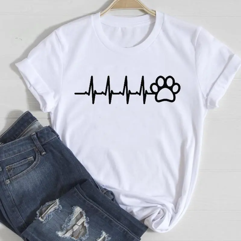 Cat Cute Printed European And American Short Sleeve - White Aqp29668