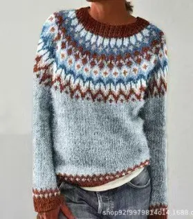 Women's Round neck Color block Loose Sweater Hikoi 5417439 - Shop at LoveMi