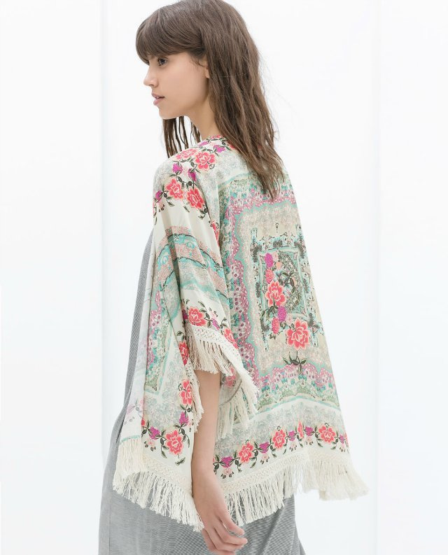 Batwing Sleeve Chiffon Printed Shawl Kimono Cardigan Coat