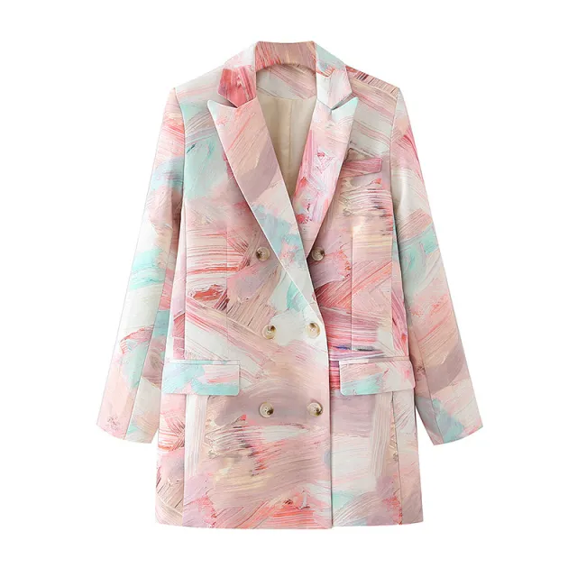 Graffiti Printing Double Breasted Blazer For Women - Shop at LoveMi