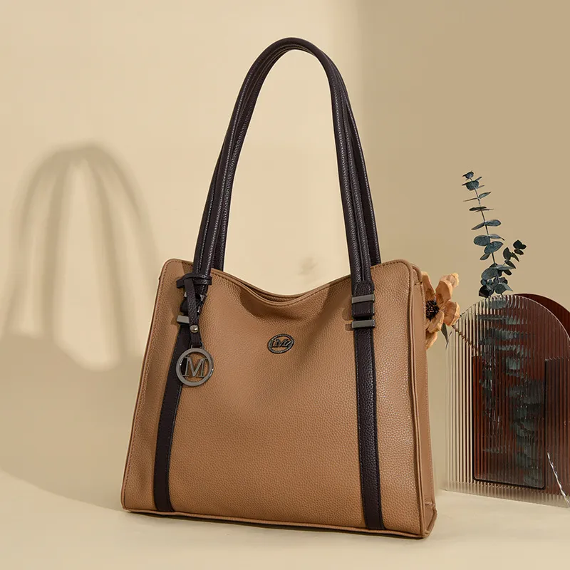 Fashion Genuine Leather Women Large Capacity Bag - Khaki