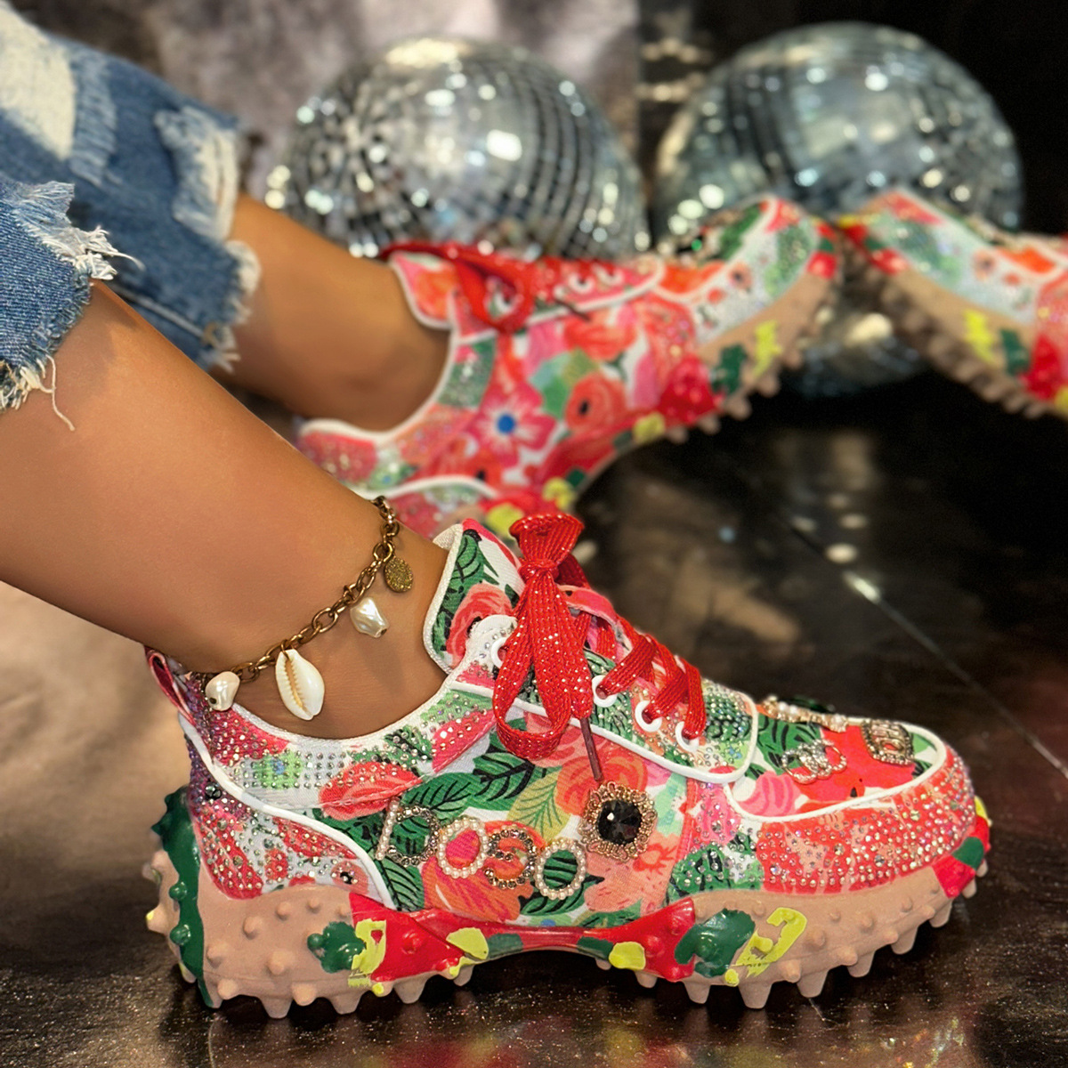 Rhinestone Durian Shoes Womens Casual Sneakers