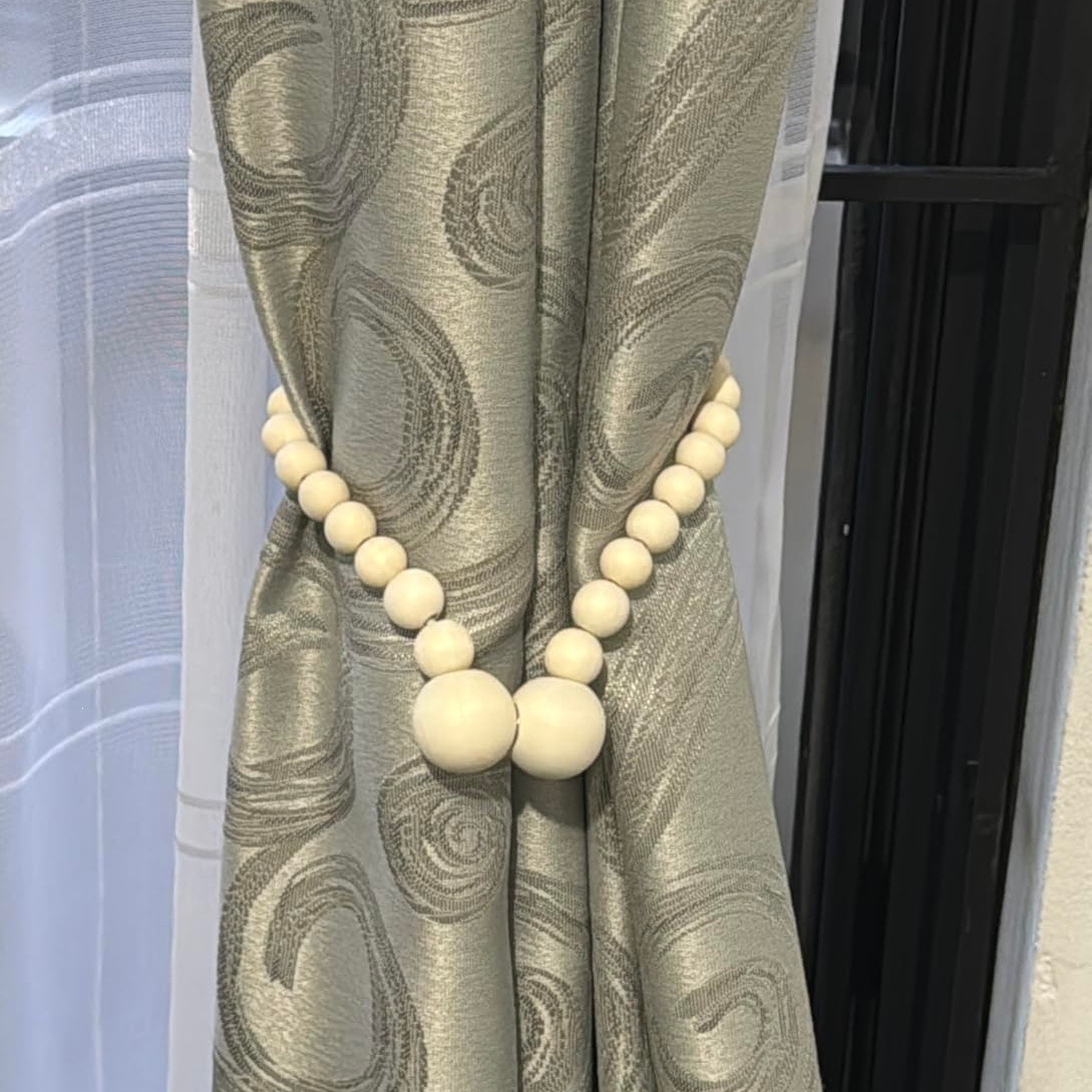 Magnetic Curtain Tiebacks With Wooden Beads