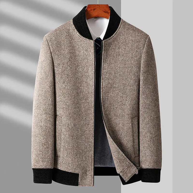 Business Casual Cotton and Thickening Stand Collar Zipper Woolen